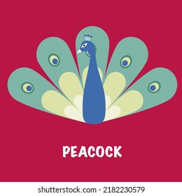 Icono de pavo real sobre fondo rojo. Ilustración vectorial. 