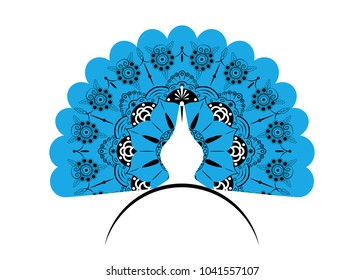 Peacock icon silhouette tail decorated mandala. Logo design vector template Linear style. Outline bird peacock label with luxurious peacock tail feathers in modern line style. Vector isolated colorful