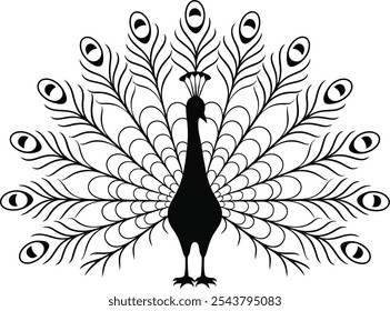 Peacock icon vector art design, Beautiful Peacock Feather Silhouette Icon Art Ideal for Home Decor and Elegant Wall Prints