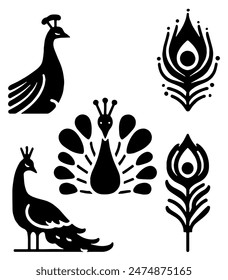 Peacock Icons, Perfect for Nature and Beauty Themes - Flat Vector Illustration