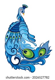 Peacock illustration. Decorative bird symbol