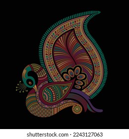Peacock isolated in Black background, Vector Illustration