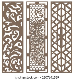 Peacock Jali Laser cut decorative panel set with lace pattern.