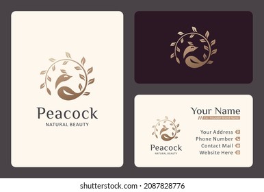 peacock with leaf logo design for beauty care.