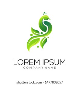 peacock leaf logo design vector