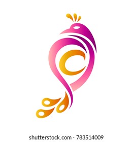 Peacock Letter C Initial Logo