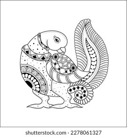 Peacock line art design with beautiful henna design black and white clip art. Indian style peacock design.Decorative peacock design with floral pattern symbol illustration.