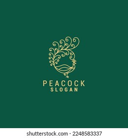 Peacock line art logo vector icon design template