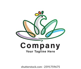 peacock line art style colorful logo design template illustration inspiration