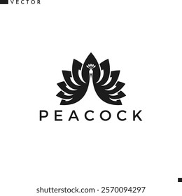 Peacock logo. Abstract bird vector. Isolated peacock on white background