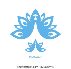 Peacock logo. Abstract bird vector. Isolated peacock on white background