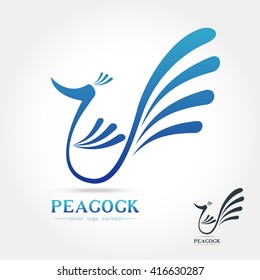 Peacock logo abstract design template. Stylized peafowl icon on  white background ,Vector illustration