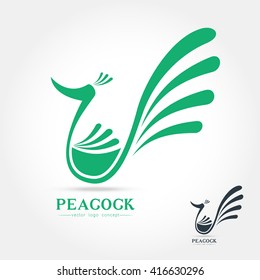Peacock logo abstract design template. Stylized peafowl icon on white background ,Vector illustration