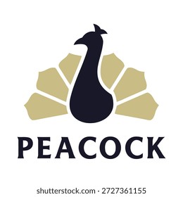 Logotipo del pavo real con el pájaro y las plumas de la cola diseñan el icono gráfico simple