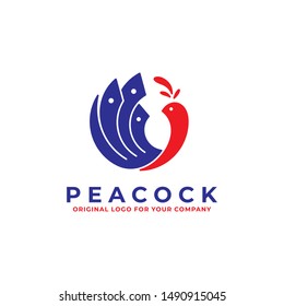 Peacock logo with blue and red color can be used as symbols, brand identity, company logo, icons, or others. Color and text can be changed according to your need.