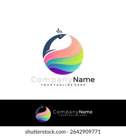 Peacock logo with colorful design illustration, 3d colorful