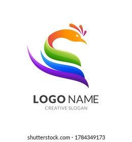 peacock logo concept, modern 3d logo style in gradient vibrant colors