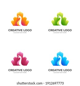 peacock logo design with 3d colorful style
