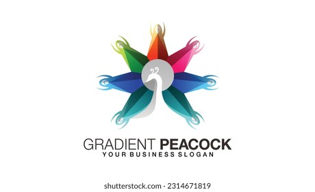 Diseño del logotipo de pavo real con un bonito estilo de color gradiente