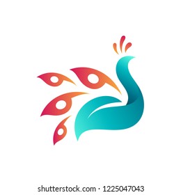 peacock logo design with leaf shape