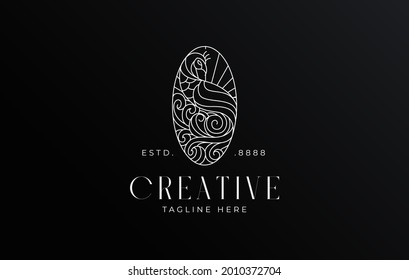 Peacock Logo Design Template. Vector Illustration of peacock abstract pattern line. Vintage Modern Logo Line Art Design Template