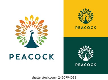 peacock logo design vector inspiration, full color peacock logo