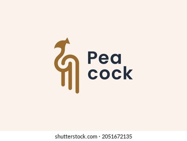 Peacock Logo design vector template Line outline style. Luxury Fashion Jewelry stylish Logotype icon.
