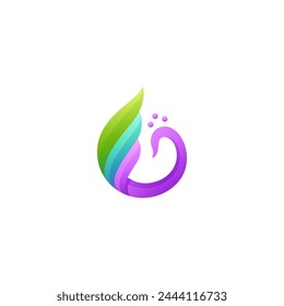 peacock logo with drop shape in 3d vector colorful gradient design
