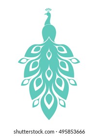 Peacock. Logo. Exotic bird. Blue peacock on white background. Vector illustration 