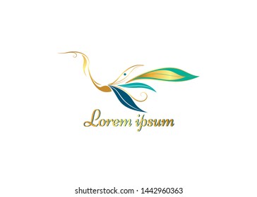 Peacock Logo Illustration With line. Luxury Style.