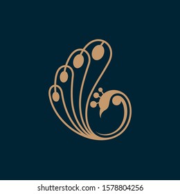 Peacock logo illustration with linear luxury style, simple minimalist peacock logo template, gold line peacock mascot logo