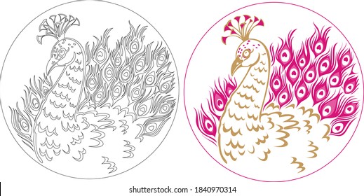 Peacock logo and Isolated peacock on white background, Vector Peacock