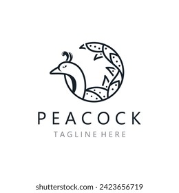Peacock logo line art elegant concept icon design template flat vector