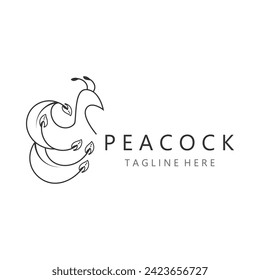 Peacock logo line art elegant concept icon design template flat vector