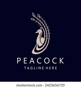 Peacock logo line art elegant concept icon design template flat vector