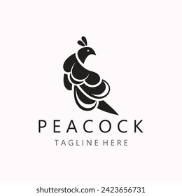 Peacock logo line art elegant concept icon design template flat vector