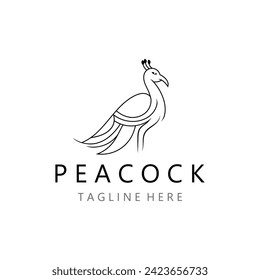 Peacock logo line art elegant concept icon design template flat vector