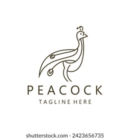 Peacock logo line art elegant concept icon design template flat vector