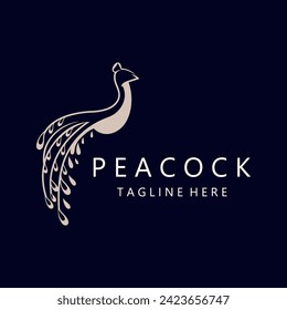 Peacock logo line art elegant concept icon design template flat vector