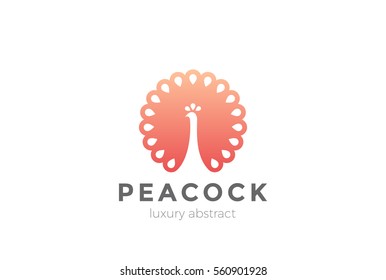 Peacock Logo luxury fashion abstract design vector template.
Circle shape peafowl jewelry Logotype concept icon