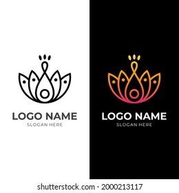 peacock logo template with flat black and orange color style