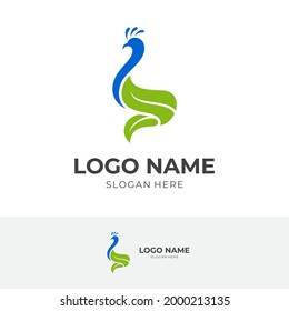 peacock logo template with flat blue and green color style