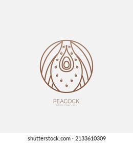 peacock logo template. Round emblem like flower in a circle linear style. Vector abstract emblem badge nature, flower shop, cosmetics, ecology concepts, health, spa, community sign, luxury logo