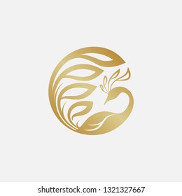 peacock logo, peacock vector, circular, gold