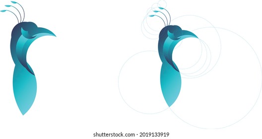 Peacock logo vector | Golden ratio | Blue peacock | 