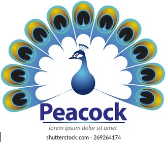 Peacock, logos or icons for common enterprise with the shape of a peacock that is developing a beautiful tail.