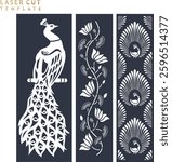 Peacock and lotus flower border for wooden decorative laser cutting