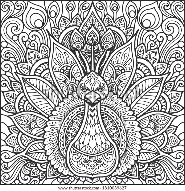 Peacock Mandala Design Coloring Page Tshirt Stock Vector (Royalty Free ...