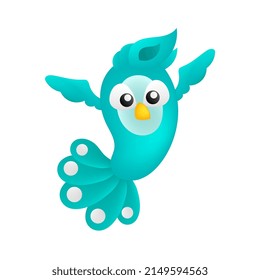 peacock mascot flying with beautiful tail, vector illustration art. doodle icon image kawaii.