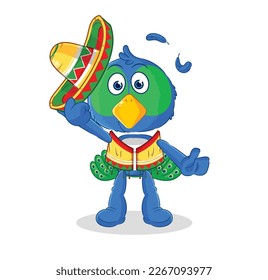 the peacock Mexican culture and flag. cartoon mascot vector
